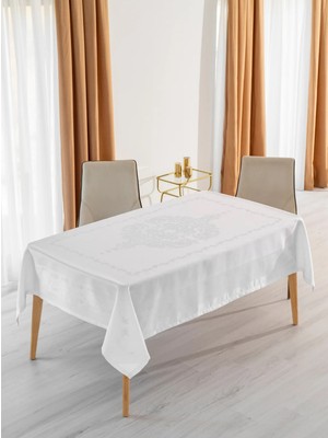 Tropik Home Jumbo Jakar Beyaz Sıvı Geçirmez Kumaş Pano 8-10-12 Kişilik Masa Örtüsü (160X220)
