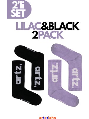 Arteziahn Essentials Lila & Siyah Lifestyle & Spor Havlu Taban Organik Pamuklu 2'li Çorap Seti