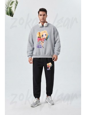 Zoka Wear Suicide Squad Harley Quinn Anime Tasarim Baskılı Gri Siyah Eşofman Takımı