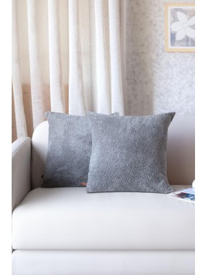 Odea Tr Iskandinav Bohem 2 Li Teddy Puffy Kırlent Kılıfı 55X55 cm Gri