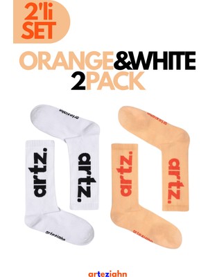 Arteziahn Essentials Turuncu & Beyaz Lifestyle & Spor Havlu Taban Organik Pamuklu 2'li Çorap Seti