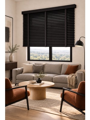 Gece Siyahı - 50MM Modern Ahşap Jaluzi Perde - Ev ve Ofis Için %100 Doğal Ihlamur Ağacı SJ-506