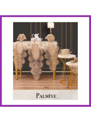 Salmore Salon Takımı Çeyizlik Palmiye Model Kapiçino Keten Runner Seti 7 Parça Bty