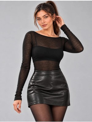 Shebara Flamlı Modal Full Elestan Transparan Bluz