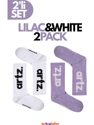 Arteziahn Essentials Lila & Beyaz Lifestyle & Spor Havlu Taban Organik Pamuklu 2'li Çorap Seti