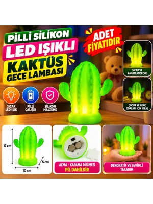 TeknoKapsül Pilli Silikon LED Işıklı Sevimli Kaktüs Gece Lambası Aydınlatması (Adet Fiyatıdır)