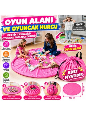 Sepetopia Pratik Taşınabilir Pembe Oyuncak Toplama Örtüsü Oyun Parkı Hurcu (Adet Fiyatıdır)