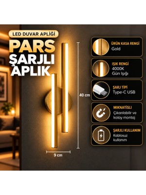 Neeko PARS Şarjlı Modern LED Duvar Apliği Günışığı Taşınabilir Usb