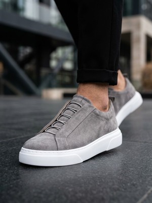 11boa BA0581 Erkek Sneaker Günlük Casual Spor Ayakkabı Gri Süet Beyaz Taban