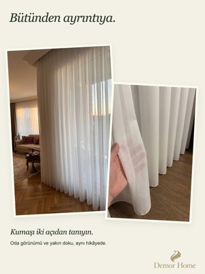 Demor Home Sade Vual Tül Perde, 1/3 Sık Pile, Ütülü ve Düğmeleri Takılı Trend Model
