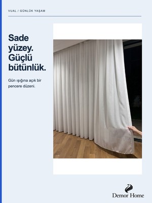 Demor Home Hazır Dikim Vual Tül Perde, %100 Polyester, Korniş Düğmeleri Takılı