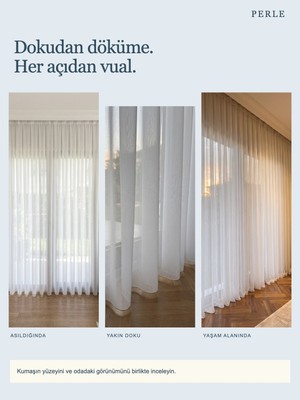 Perle Gerçek 1/3 Sık Pile Modern Düz Tül Perde, Düzenli Katlar