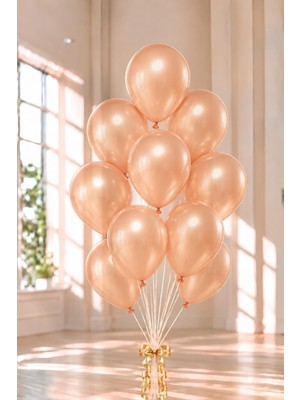 Patladı Gitti 12 Inç Metalik Rose Gold Balon 10 Adet