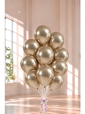 Patladı Gitti 12 Inç Krom Gold Balon 10 Adet