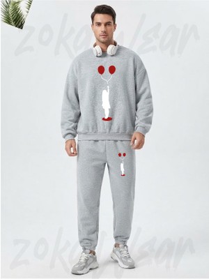 Zoka Wear Balonlu Kiz Baskili Baskılı Gri Eşofman Takımı