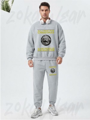 Zoka Wear Karl Marx Ugly Christmas Sweater All I Want For Christmas Baskılı Gri Eşofman Takımı