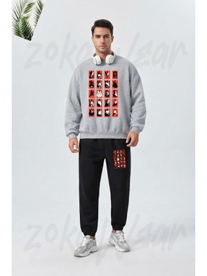 Zoka Wear Elektro Gitar 3 Baskılı Gri Siyah Eşofman Takımı