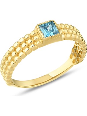 Debora Jewelry 14 Ayar Altın Kare Model Aqua Marine Taşlı Yüzük
