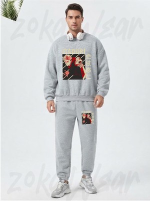 Zoka Wear Yuji Anime Jujutsu Kaisen Baskılı Gri Eşofman Takımı