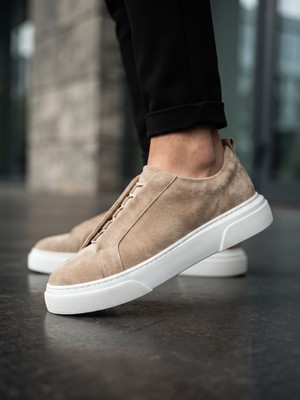 11boa BA0581 Erkek Sneaker Günlük Casual Spor Ayakkabı Krem Süet Beyaz Taban