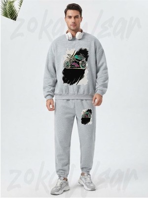 Zoka Wear Motor Sporlari Motor Sports Bas Baskılı Gri Eşofman Takımı