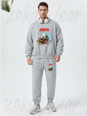 Zoka Wear Jaws Baski Baskılı Gri Eşofman Takımı