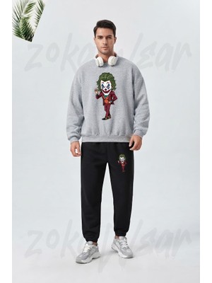 Zoka Wear Joker Baskiliz Baskılı Gri Siyah Eşofman Takımı