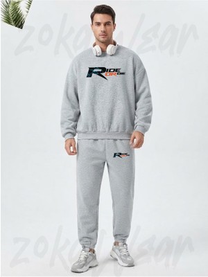 Zoka Wear Motorcu Ride Or Die Baskılı Gri Eşofman Takımı