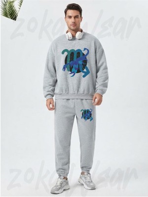 Zoka Wear Akrep Burcu Bask5 Baskılı Gri Eşofman Takımı