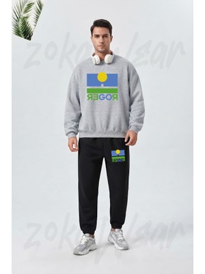 Zoka Wear Roger Federer Baskılı Gri Siyah Eşofman Takımı