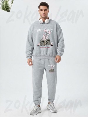Zoka Wear Green Day Revolution Radio Pink Rabbit Rock Metal Grup Baskılı Gri Eşofman Takımı
