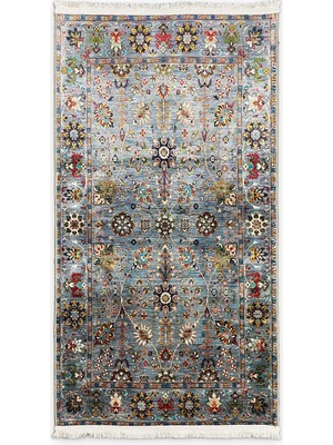 BLG Home Gri Vintage Halı Etnik Desen Saçaklı Bambu Kumaş, Yıkanabilir