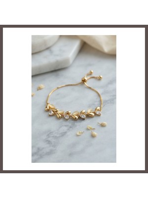 Ecotrend Gold Renk Damla Model Zirkon Taşlı Asansörlü Kadın Bileklik ECO123