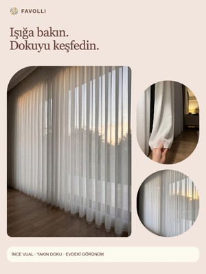 Favolli Dökümlü Vual Tül Perde, Gerçek 1/3 Sık Pile, Kornişe Hazır