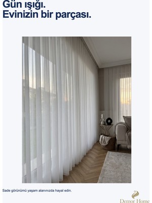 Demor Home Modern Armürlü Vual Tül Perde, Düzenli Sık Pile, Korniş Düğmeleri Takılı