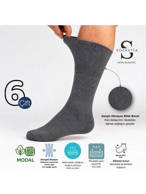 Socketta 6'lı Koyu Gri Erkek Lastiksiz Modal Dikişsiz Sıkmayan Diyabetik (Şeker) Soket Çorap - Premium