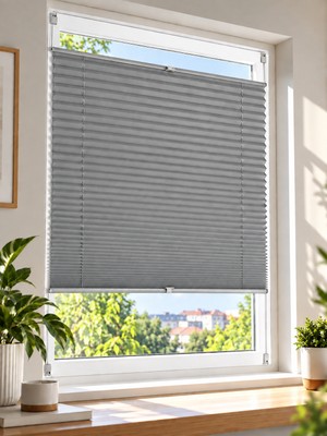 Hzm Collection Gri Plise Katlanır Cam Balkon Perdesi - Ofis Perdesi - Mutfak Perdesi - Salon Perdesi -