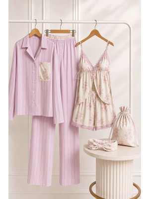 Bella Notte 6 Parça Viskon Dokuma Floral Bridal Homewear Set