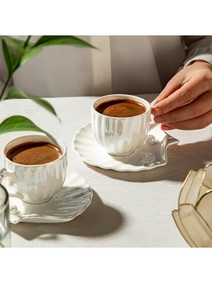 Zemira Nehir Perla 6 Kişilik 12 Parça Porselen Kahve Fincan Takımı Beyaz, 8697076300343
