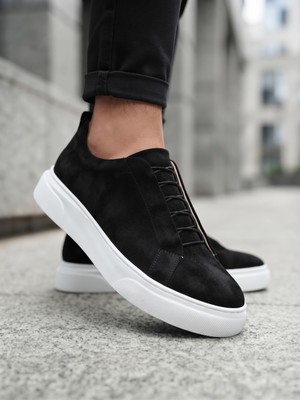 11boa BA0581 Erkek Sneaker Günlük Casual Spor Ayakkabı Siyah Süet Beyaz Taban