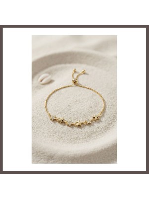 Ecotrend Gold Renk Yıldız Model Zirkon Taşlı Asansörlü Kadın Bileklik ECO123