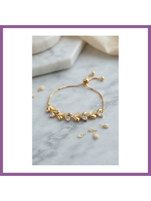 Ren.ga.renk Gold Renk Damla Model Zirkon Taşlı Asansörlü Kadın Bileklik Rengaren