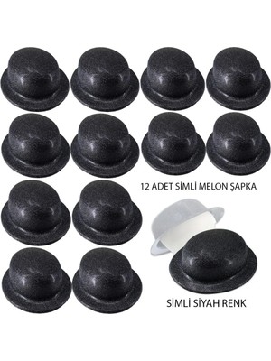 İlkyaz Fashion Ifk Siyah Renk Simli Melon Yuvarlak Parti Şapkası 12 Adet