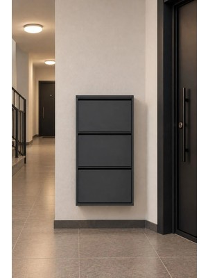 Effe Yapı Dekor Antrasit 3 Kapaklı Metal Ayakkabılık