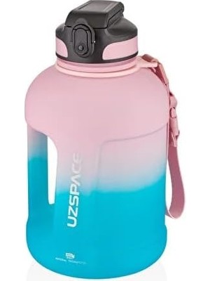 Zemira Uzspace 1700ML Çift Renk Pipetli Taşıma Askılı Kulplu Softtouch Motivasyon Su Matarası (Pembe-)