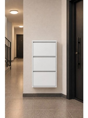Effe Yapı Dekor Beyaz 3 Kapaklı Metal Ayakkabılık