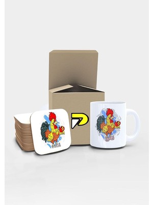 Zemira Postermanya Horoz Tasarımlı Baskılı Kupa Bardak Seti, Eğlenceli Özel Hediye Mug
