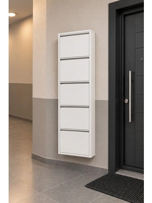 Effe Yapı Dekor Beyaz 5 Kapaklı Metal Ayakkabılık