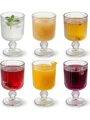 Zemira 6’lı Cam Ayaklı Bardak Seti 65 ml Çizgili Desenli Şık Sunum Bardağı Kahve Yanı Su Meşrubat Bardağı