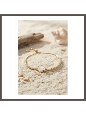 Ecotrend Gold Renk Deniz Kabuğu Model Zirkon Taşlı Asansörlü Kadın Bileklik ECO123